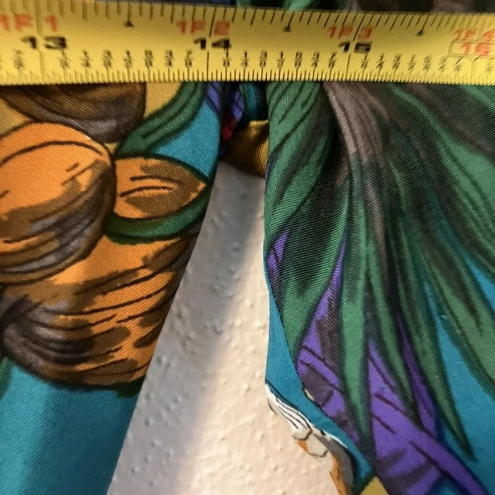 VNTG Tropical Floral Teal Wrap Midi Dress Colorful Hawaiian Parrot USA‎